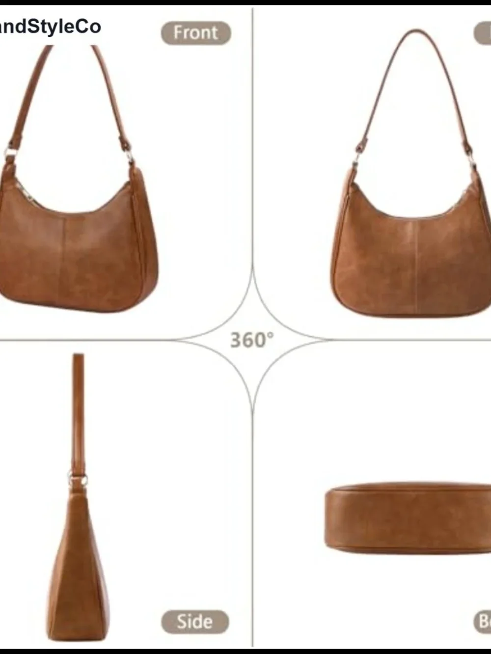 Faux Leather Hobo Crossbody Bag with 2 Straps Shoulder Purse